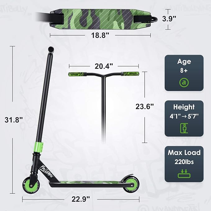 FREEDARE Pro Scooter Stunt Scooter Complete Trick Scooter for Kids 8 Years and Up, Teens, Adults, Boys and Girls Freestyle Street Scooter for Intermediate and Beginner Skate Park