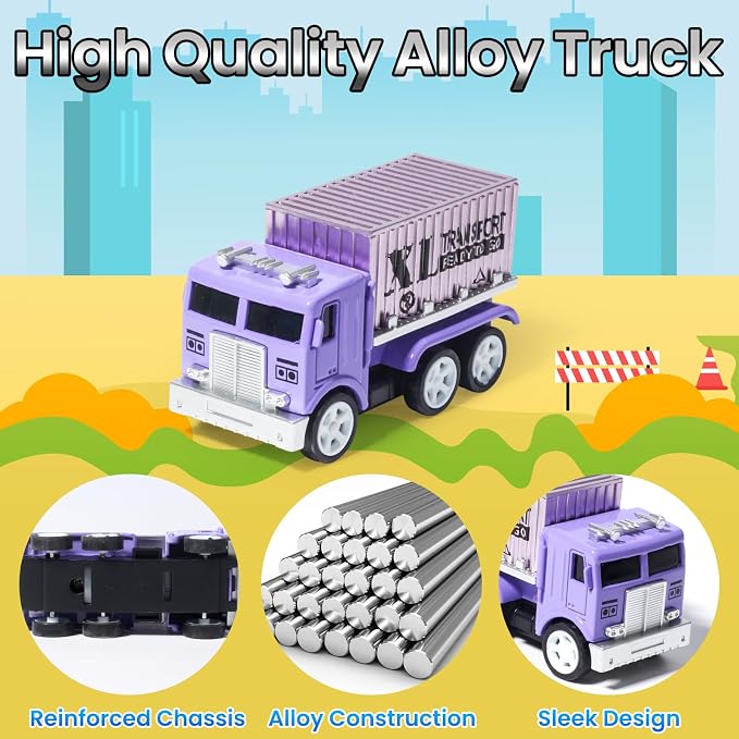 Oriate 6 PCS Diecast Metal Toy Trucks Vehicle Set, Cars Toys with Movable Parts, Mini Pull Back Toy Cars for Kids, Include Garbage Truck, Dump Truck, for Boys & Girls Age 3 4 5 6 +