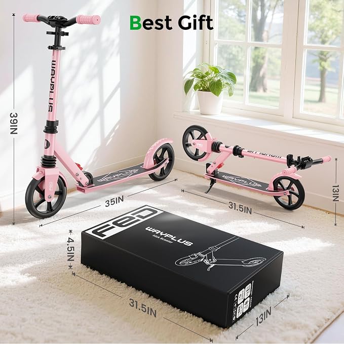 WAYPLUS KS1 Kick Scooter for Ages 6+,Kid, Teens & Adults. Max Load 240 LBS. Foldable, Lightweight, 8IN Big Wheels for Kids, Teen and Adults, 4 Adjustable Levels. Bearing ABEC9 FED Fitness