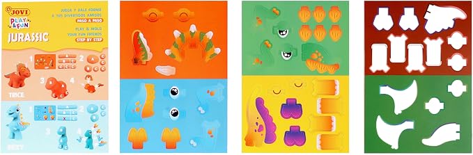 Jovi - Play&Fun Jurassic, Character kit for Children with Modeling Clay | Includes Cutouts, 24 Non-Drying Clay Sticks and Tools to Create Dinosaurs, DIY Art for Kids