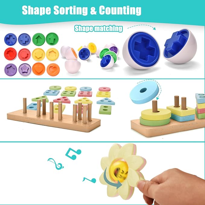Baby Toys 6 to 12 Months 9 in 1 Montessori Teething Toys Sorting Sensory Educational Learning Gift for Toddlers Aged 1-3