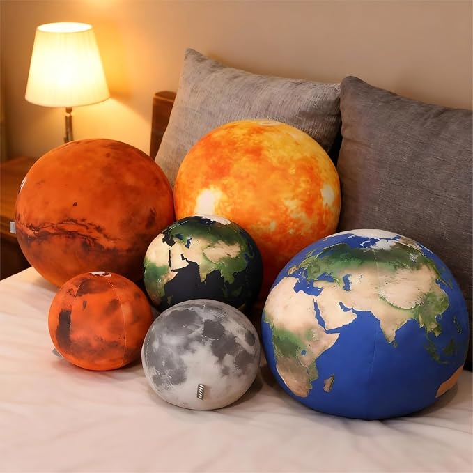 Arrowbash 5 Pcs Moon, Earth, The Sun Planet Plush Space Planet Throw Pillow Solar System Plush Balls 3D for Home Decoration