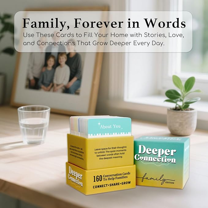 160 Conversation Cards, Family Edition, Meaningful Talk for Family Dinners, Perfect for Families, Adults, Teens, Kids, Game Nights, Gatherings, Prompts for Meaningful Connections