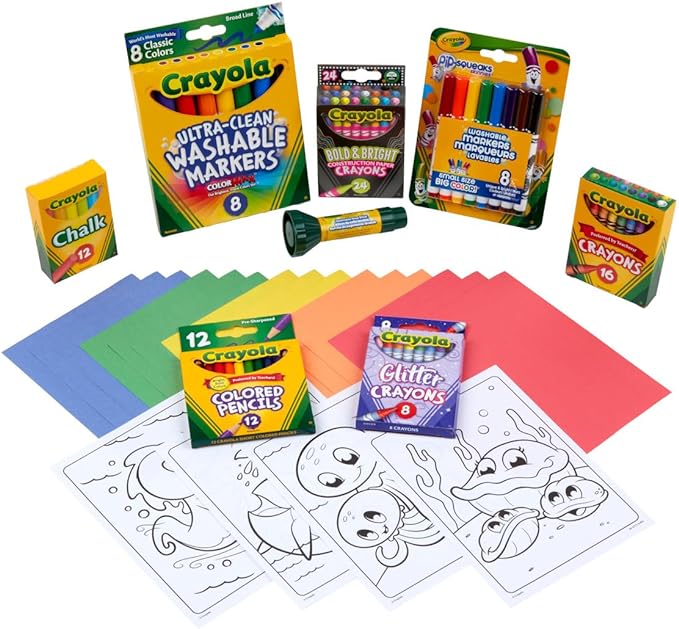Crayola Super Art Coloring Kit (100+ Pcs), Kids Art Supplies Set with Crayons, Markers & Colored Pencils, Craft & Coloring Kit with Storage Tub, Ages 5+ [Amazon Exclusive]