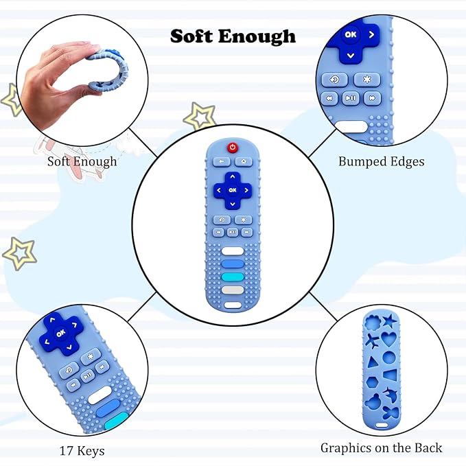 Silicone Teething Toys for Babies, Remote Control Shape Silicone Teethers, Cute Chew Toys for Boys and Girls,BPA Free Teether Early Educational Sensory Toy