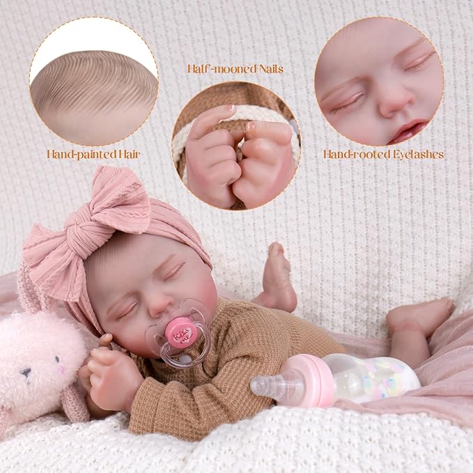Aori 20 Inch Reborn Baby Doll - Hyper Realistic Lifelike Newborn Sleeping Girl with Rainbow Outfit, Soft Weighted Body Baby Doll for Girls Age 3 for Christmas, Birthday