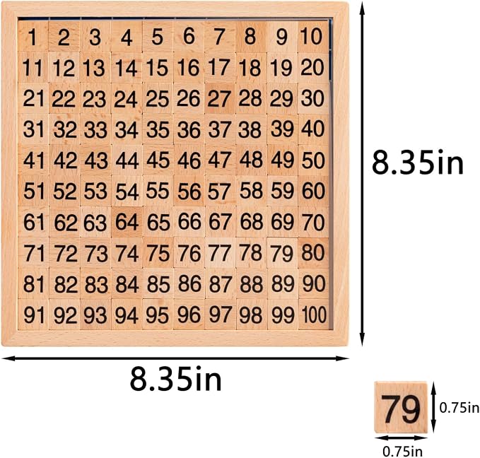 Wooden Montessori Math Hundred Board, Counting to 100 for Kindergarten, 1-100 Number Board for Toddlers, Montessori Counting Game Board with Storage Bag