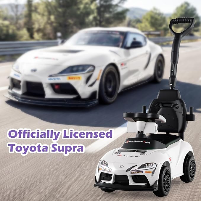 Licensed Toyota Ride on Push Car for Toddlers by INFANS, 3 in 1 Walking Sliding Toy with Removable Guardrails and Handle, Music, Under Seat Storage for Kid (White)