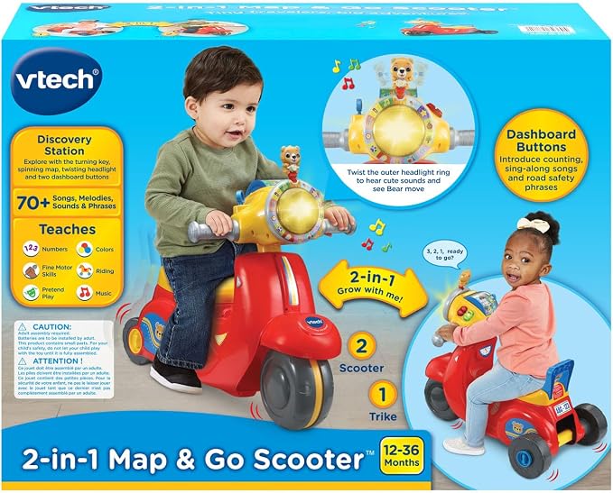 VTech 2-in-1 Map and Go Scooter for Toddlers, Red