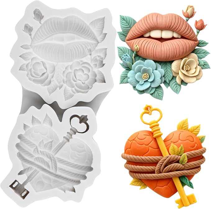 Rose Lips Polymer Clay Mold Love Rose Lips Silicone Molds for DIY Crafts Epoxy Resin Casting Air Dry Polymer Clay Plaster Jewelry Making