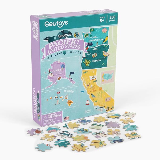Geotoys Pacific Region Jigsaw Puzzle - Educational and Interactive Map Game - 250 Piece Puzzles - Jigsaw Puzzles for Kids Ages 8-12 - Kids Puzzle Games with Colorful Landmarks