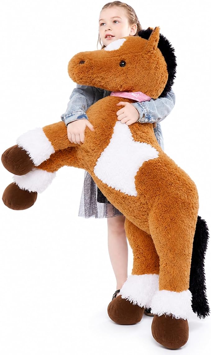 Tezituor 47inches Giant Realistic Horse Stuffed Animals, Hugging 4ft Soft Horse Plush Pillow for Sleeping, Large Stuffed Pony Plush Toys Birthday Gift for Boys Girls