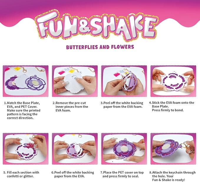 MZYTOZA Fun & Shake DIY Glitter Craft Kit with Keychains for Kids,Art & Craft Activity,Creative Travel Toy, Party Favors & Valentine's Gift for Ages 4-9