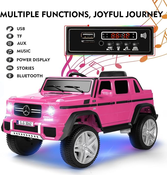 Ride On Cars, Licensed Mercedes-Benz Maybach G650S, 12V7AH Battery Powered Toy Electric Car for Kids W/LED Underglow Lights,Remote Control, 2 Motors, 3 Speeds, Music, Bluetooth,Horn, Rose Pink