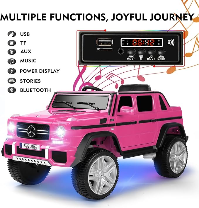 JOYLDIAS Ride On Cars, Licensed Mercedes-Benz Maybach G650S, 12V7AH Battery Powered Toy Electric Car for Kids W/LED Underglow Lights,Remote Control, 2 Motors, 3 Speeds, Music, Bluetooth,Horn,Pink