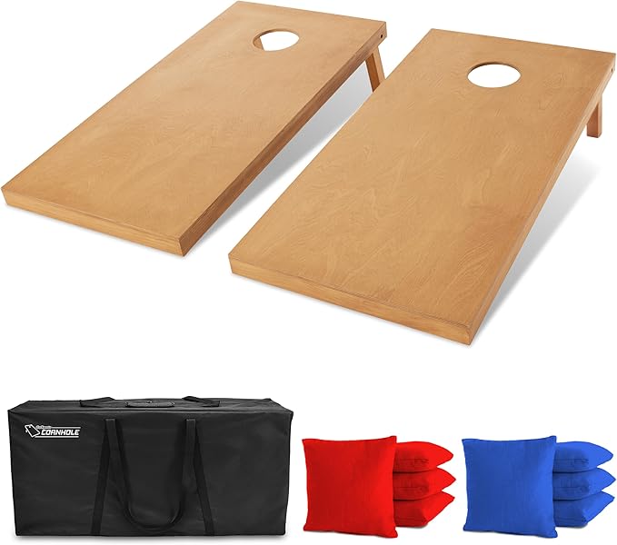 GoSports 4 ft x 2 ft Regulation Size Wooden Cornhole Boards Set with Light Brown Finish - Includes Carrying Case (Choose Your Colors)