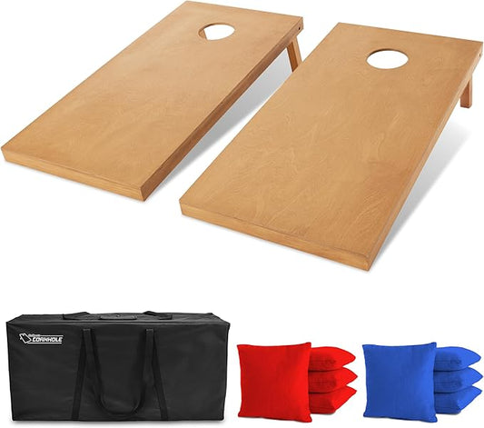 GoSports 4 ft x 2 ft Regulation Size Wooden Cornhole Boards Set with Light Brown Finish - Includes Carrying Case (Choose Your Colors)