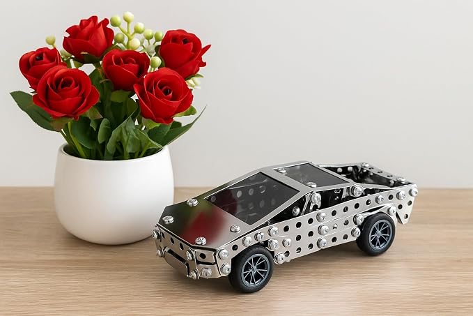 Metal Model Car Kit for Adults - DIY Stainless Steel Puzzle - 3D Mechanical Engineering Toy, Inspired Collectible, Stem Building Set for Kids, Teens & Men