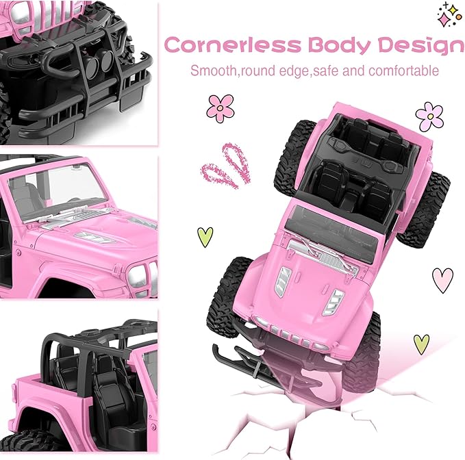 NQD RC Cars with DIY Sticker, Pink Remote Control Car for Girls, 2.4Ghz Jeep RC Trucks, Little Girl Toys Birthday Xmas for 3 Years Old and Up