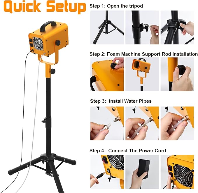 Foam Machine for Party, Foam Party Machine 2–4m Spray Distance, AC110V Foam Machine with Water Pump, 4-Position Adjustable Tripod Stand, Outdoor Foam Party for Kids Backyard Birthday