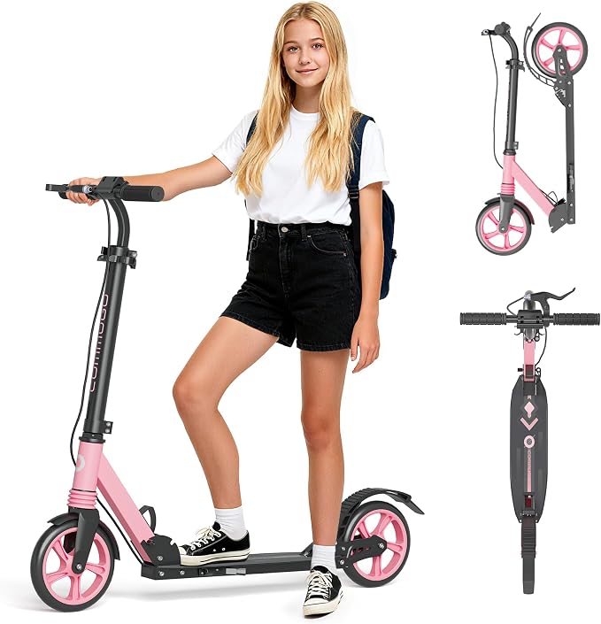 Scooter for Kids 8-12, Teens & Adults, Foldable, Lightweight, Kick Scooter with Hand Brake & Foot Brake, Widen Deck, 4 Adjustable Levels, Max Load 240 LBS