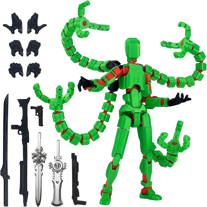 Already Assembled T13 Action Figure Accessories,T13 Multi-Jointed Movable,for Collectors Desktop Decorations t-13 Movability 3D Printed Toys (Green, 5.5inch)