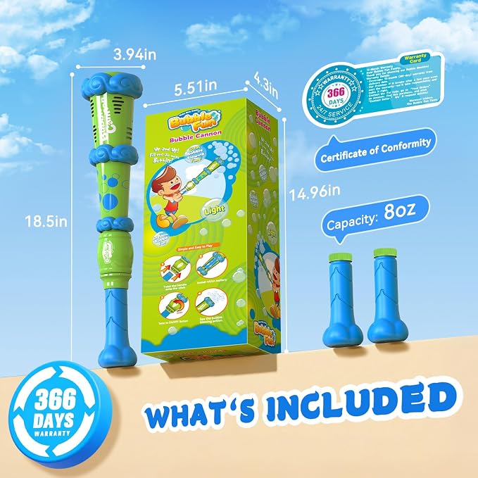 Electric Bubble Wand for Kids - Tons of Long-Lasting Bubbles in Seconds - 8oz Bubble Solutions Included (Suitable for Toddlers & Pets) - Bubble Machine for Indoor/Outdoor Party Gifts for Ages 3+