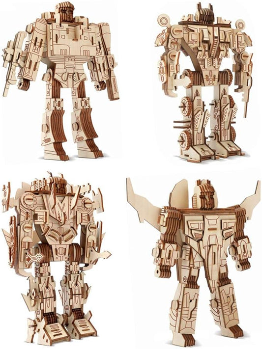 3D Wooden Robot Puzzle,4 Piece Set Wood Crafts DIY Assembly Puzzle,Wooden Robot Model Kits,3D Wood STEM for Adults & Teens Christmas Birthday Gifts,Room Décor