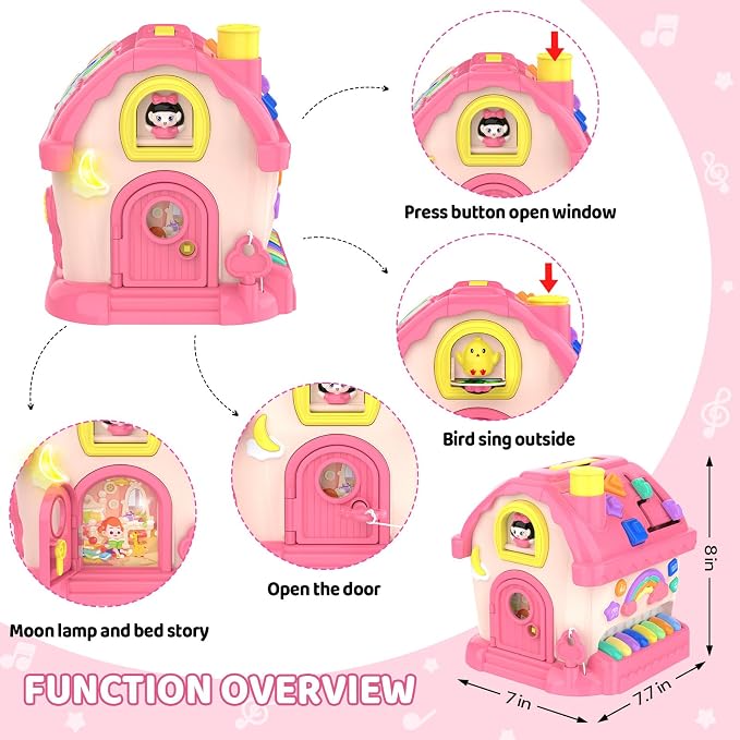 Toys for 1 Year Old Girl Gifts, 12-in-1 Bilingual Musical Learning House | Bilingual Early Learning 12-in-1 Montessori Activities for Musical Sensory Development, 1st First Birthday Gift for Baby Girl