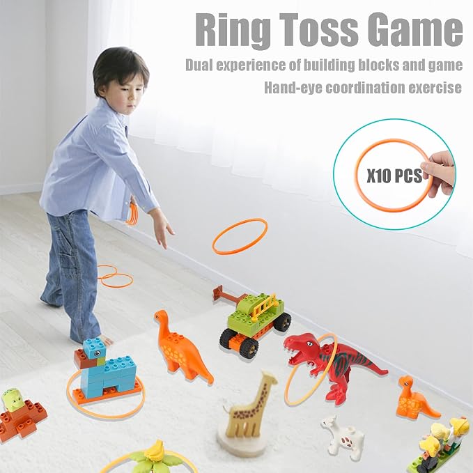Anpcso Building Blocks for Toddlers 3-5, Dinosaur Toys- Dinosaurs, Car, Build, Learn and Play, Educational Interactive Creative DIY Toy Compatible with All Major Brands, Gift for Kids Boys Girls