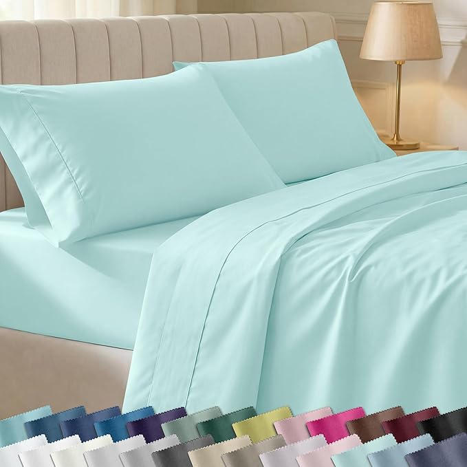 California Design Den Soft 100% Cotton Bed Sheets Full Size Set, 400 Thread Count Good Housekeeping Award Winner, Smooth Sateen Finish with Deep Pockets, Cozy and Durable Full Bedding Set - Seafoam