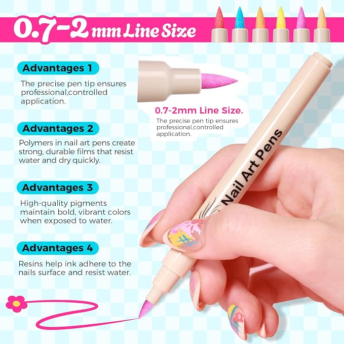 12 Colors Nail Art Pens Set, 3D Nail Polish Pens 0.7mm, Quick-Drying&Waterproof Acrylic Paint Markers, Dotting Liner for DIY Nail Design, Home & Salon Manicure Tools, Ideal for Christmas, Halloween