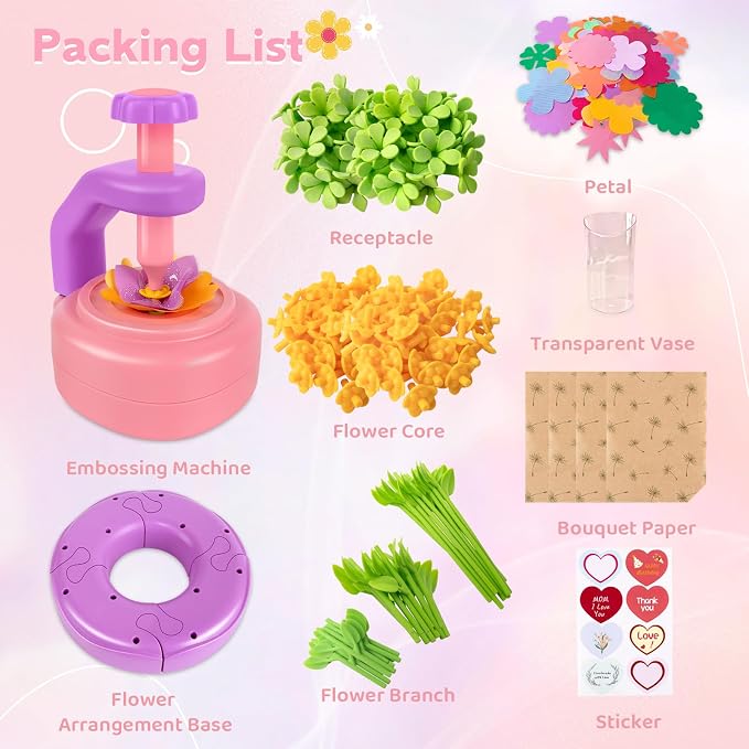 Cretargio Fabric Bouquet Toys Include Extra Accessories Set, Arts and Crafts for Kids Ages 3-12, DIY Flower Craft Kits for Toddler, Birthday Gifts for 3 4 5 6 7 8 9 10+ Year Old Girls