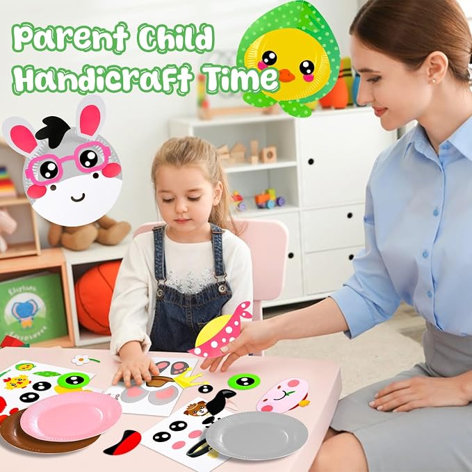 MDCGFOD 16 Pack Arts and Crafts for Kids, Toddler Crafts Animal Paper Plate Art Kit Gift for 3 4 5 6 Year Old Boys Girls DIY Kids for Birthday Party Favor Preschool Classroom Party Games (Farm)