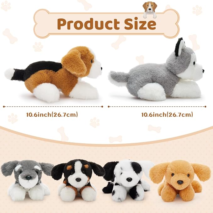 Tezituor 6 Pack Dog Stuffed Animals, 11 Inch Fluffy Puppy Plush Toys Bulk, Assorted Stuffed Dogs for Kids, Lying Dog Plush Set for Birthday Party Favors, Dog Themed Gifts