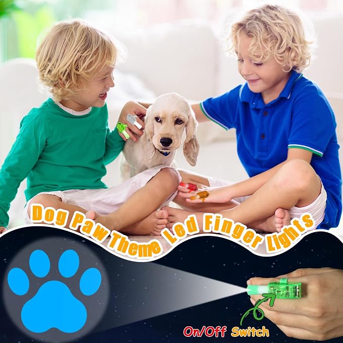 CHUNNIN 36 PCS Paw Birthday Party Favors Dog LED Light Up Finger Lights Glow in the Dark Party Bulk for Christmas Goodie Treat Bags Stuffers Puppy Theme Birthday Supplies