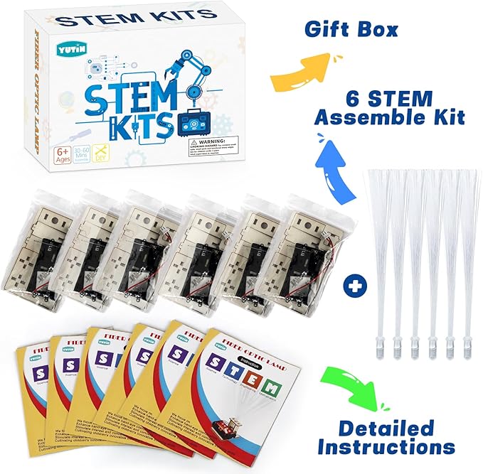6 Set STEM Kits for Kids Age 6-8 8-10, Bulk Fiber Optic Lights Science Experiments for Classroom, STEM Activities Toys for Boys Girls 8-13 Year Old Gift, Circuit Building Kit, Electric Craft Projects