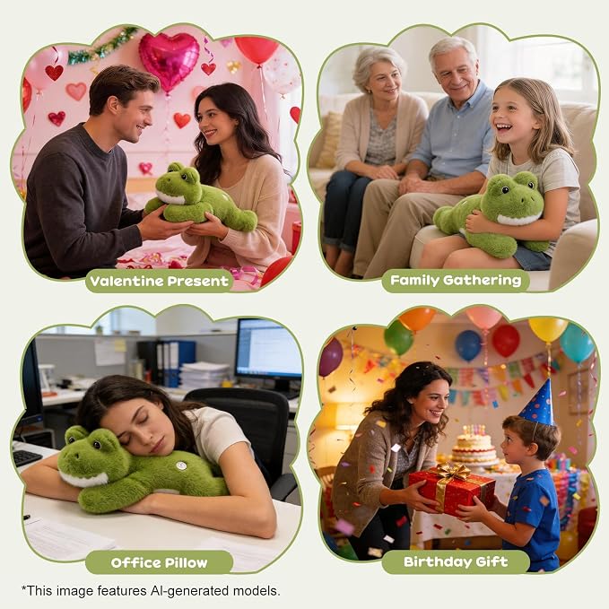 Green Frog Stuffed Animal 17.7INCH 1.56IB | Cute Weighted Frog Plush Pillow, Huggable Stuffy, Soft Plushies, Birthday Gifts for Kids Boys Girls
