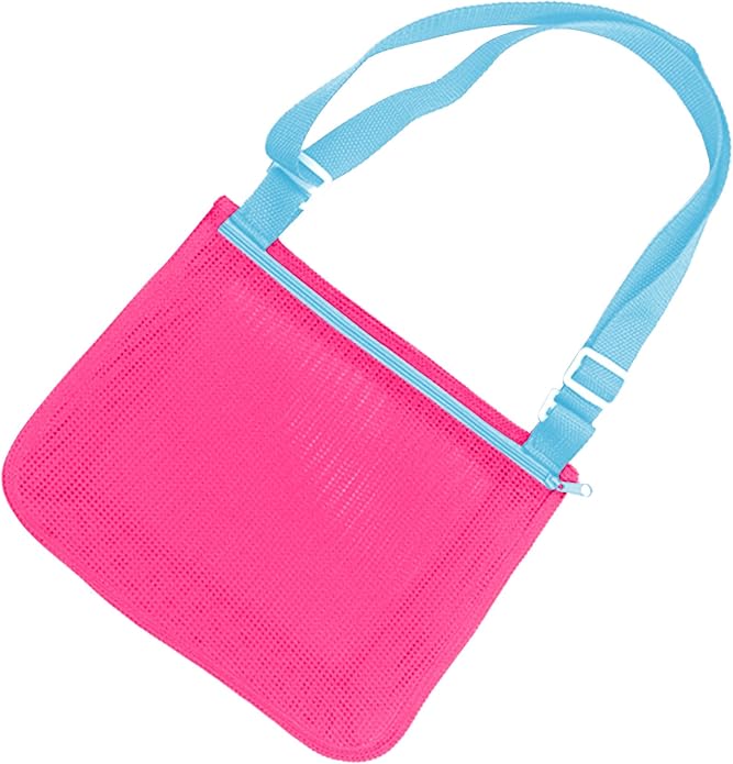 UTTPLL Colorful Mesh Beach Bag Adjustable Kids Quick Dry Net Tote for Seashell Collecting Sand Toy Swimming Accessories