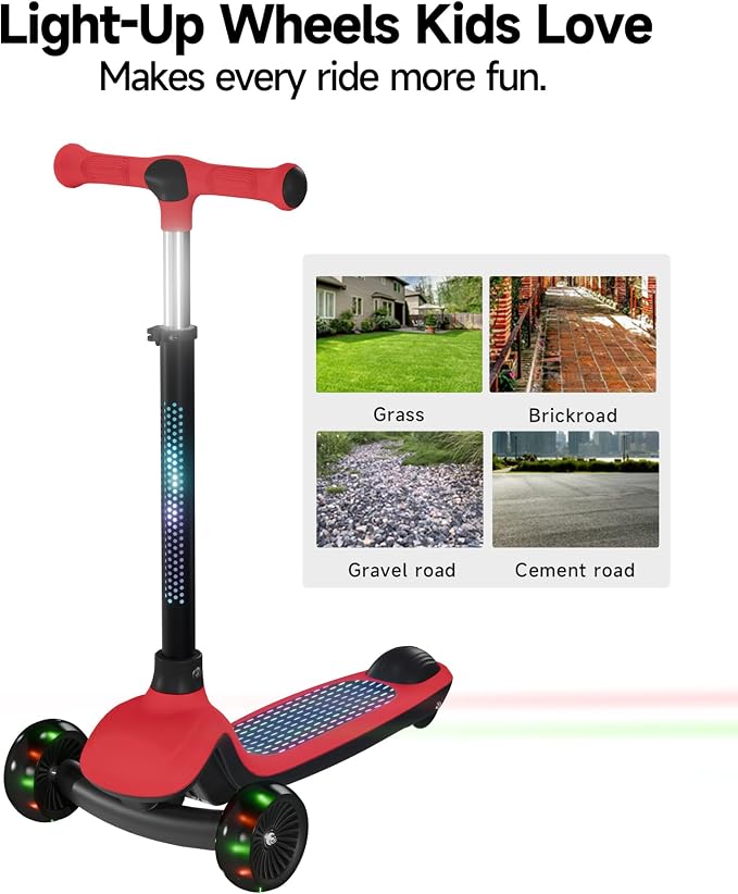 3 Wheel Kick Scooter for Kids, Adjustable Height Foldable Toddler Scooter, Stable Lean-to-Steer Wide Standing Board Scooters