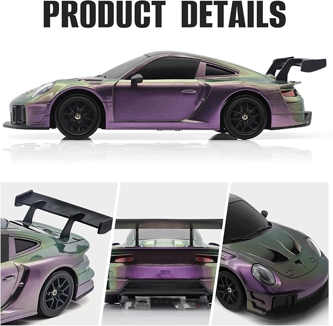RC Drift Car, 1:24 4WD Remote Control Cars Vehicle with LED Light,2.4GHz 20KM/H High Speed RC Cars with Two Batteries & Drifting Tires Racing Sport Toy for Adults Boys Girls Kids