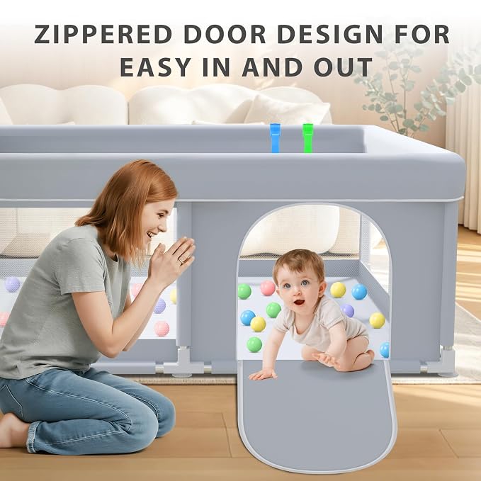 XVISHX Baby Playpen 50 x 50 Inch Play Pen Playards, Playpen for Babies and Toddlers, Baby Playard for Indoor & Outdoor Active Center Game Fence, with Skin-Friendly Fabric and Soft Breathable Mesh Grey