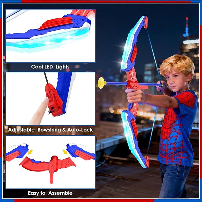 Kids Bow and Arrow Set LED Light Up Archery Set with 10 Suction Cup Arrows, 1 Archery Targets,3 Score Target for Kids Ages 3-12 Birthday Gifts Toys for 5 6 7 8 9 10 11 12 Year Old Boys Girls
