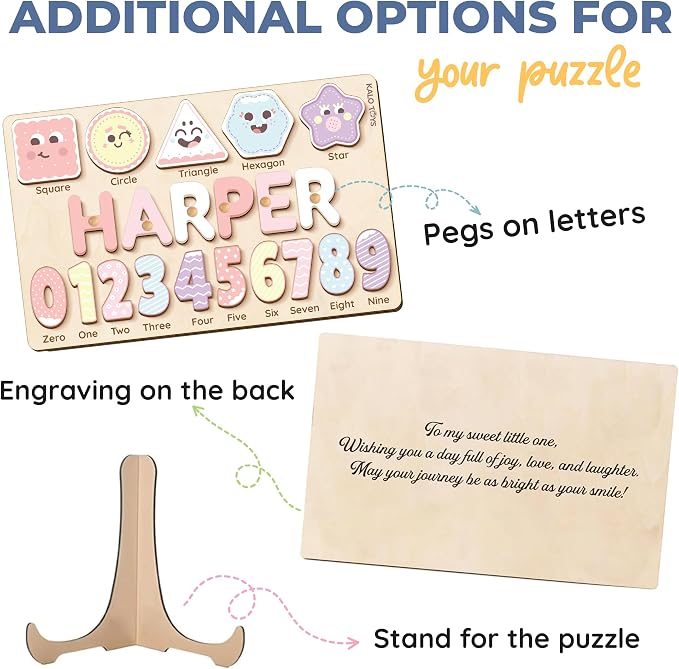 Montessori Wooden Shape & Number Puzzle for Toddlers 1-3 – Learning Board with Shapes, Alphabet Letters & Numbers 0-9 – CPC Certified Educational Toy, Preschool Fine Motor Skills Gift