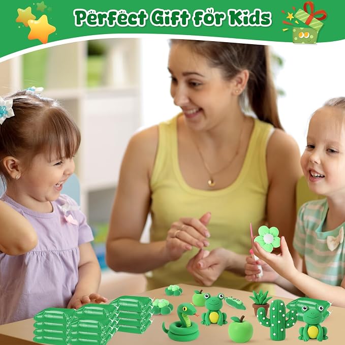 VioraWhite 144 Pcs Air Dry Clay Bulk 76 oz Mardi Gras Soft DIY Modeling Clay Kit Magic Foam Crafts for Sculpting Kids Gifts Party School Supplies for Crafts Artistic Project(Emerald Green)
