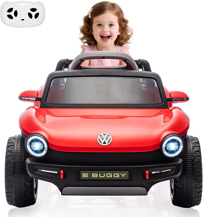 GarveeLife 12V Kids Ride On Car Licensed Volkswagen Beetle Electric Ride On Toy for Toddlers 4 Wheeler Vehicle with Parental Remote, Battery Level Display, LED Lights, USB, Horn, Music, Red
