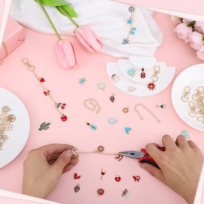 Pengxiaomei 401 Pcs Charms Jewelry Keychain Making Kits, Key Chains Women Cute Mothers Day Gifts Bag Charm Kit Including 150 Charms Keychains Making Supplies for DIY Crafting and Jewelry Gifts