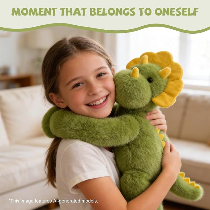 Green Triceratops Stuffed Animal 17INCH 0.93IB | Huggable Dinosaur Stuffed Animal, Cute Stuffed Dino Plush Pillow, Medium Stuffy, Soft Plushies Birthday Gift for Kids Girls