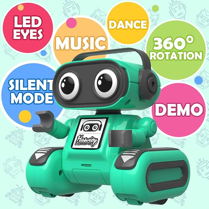 Green Rechargeable Remote Control Robot Toy for Kids Ages 3+ | Auto Demo, Recording & Repeat, Flexible Head & Arms, Rechargeable RC Robot, Great Birthday & Christmas Gift for Little Kids