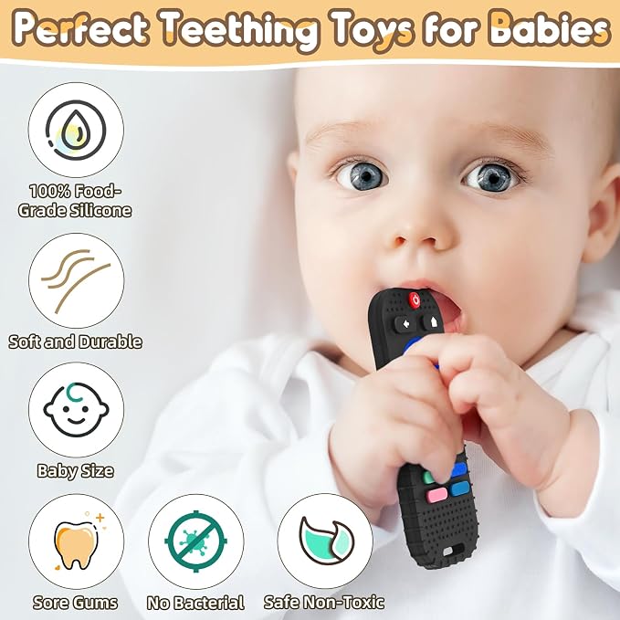 Baby Teething Toys for 3-6-12 Months, Silicone Sensory Teether Remote & Game Controller, BPA-Free Infant Teething Relief Toy for Newborn Boys Girls, Soothing Autism Gift for Birthday or Easter